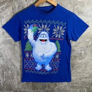 Men's Blue Rudolph, Happy‎ Bigfoot, Sasquatch Snowman T-shirt. Size S #christmas